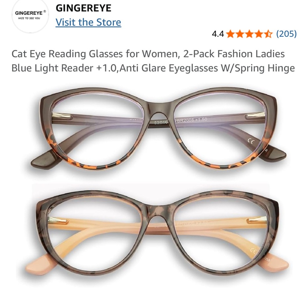 Brown and Tan Cat-Eye Glasses Set with Clear Lenses
